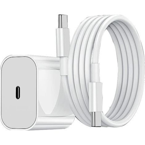 Chargeur rapide pour iPhone (1 unité) + câble de 2 m, 20 W, USB-C, blanc. (1/4)