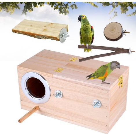 Nichoir avec Perchoir Perroquet, Grand Trou, Perch Bird Platform, Nest Perruches en Bois pour Oiseaux pour Oiseaux Sauvages Sparrow, Accessoires de Cage à Oiseaux en Bois