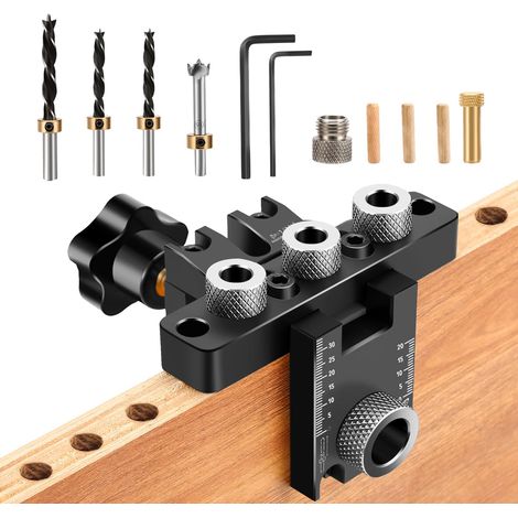 Gabarit De Percage Set,8/10/15 mm Gabarit de Trou de Poche,3 en1 Kit Localisateur de Guide de Percage Cheville Bois,Outils de Bricolage pour le travail du bois (noir Gabarit De Percage)