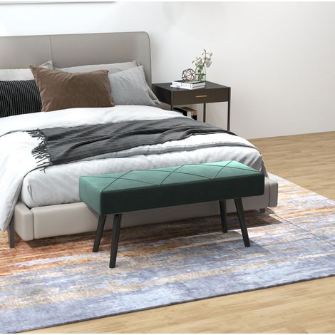 Panca imbottita effetto velluto verde 100 x 36 x 45 cm, gambe in acciaio OKWISH