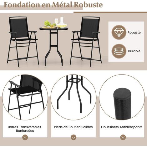 3 pièces ensemble bistrot extérieur, table haute DPC et 2 chaises pliantes pour balcon et terrasse (1/5)
