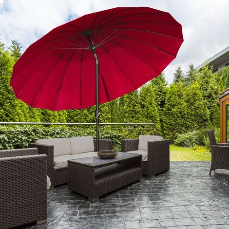 Parasol droit parasol de jardin inclinable rond avec 18 baleines manivelle mât en métal fibre de verre Ø 2.5m polyester haute densité rouge vineux