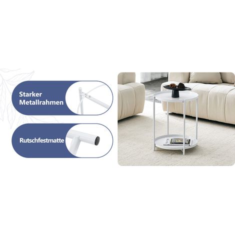 Runder Beistelltisch 2 Etagen, Metallrahmen, 42×52cm, Couchtisch mit Ablage, skandinavisch modern, schwarz/weiß (1/5)