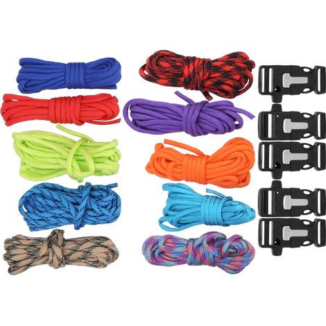 Lot de 10 cordes tressées multifonctionnelles et résistantes en paracorde 7 brins de 3 m (9,8 pi) pour le camping en extérieur (1/5)