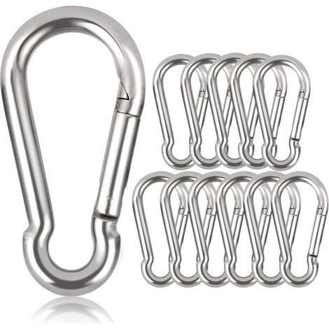 Lot de 12 mousquetons Porte-clés - Diamètre 6 mm - Charge maximale 160 kg - Crochets d'escalade galvanisés (Φ6 x 60 mm)