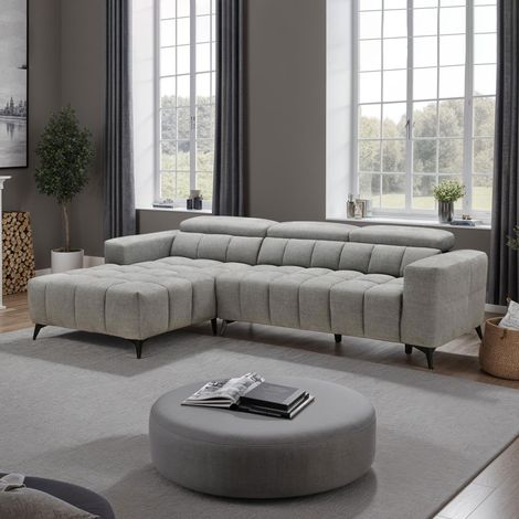 M&S – Canapé relax électrique d'angle gauche 3 places – Revêtement tissu 100% polyester – Rembourrage mousse polyuréthane – Port USB intégré