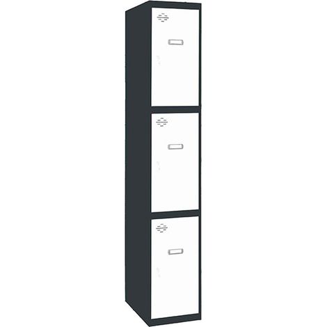 SimonRack Vestiaire Métallique 3 Porte, 1800x400x500 mm, Serrure à Clé et Aérations, Anthracite/Blanc Simonlocker (1/2)