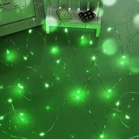 Guirlande lumineuse 5M 50 LED guirlandes lumineuses décoratives à piles, lumière de fil d'argent pour chambre à coucher, mariage, jardin (vert) (1/5)