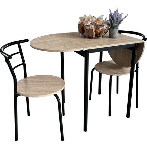 Pack Mesa y 2 Sillas Conjunto de Cocina Lyon Mesa Abatible Moderna Color Negro y Roble