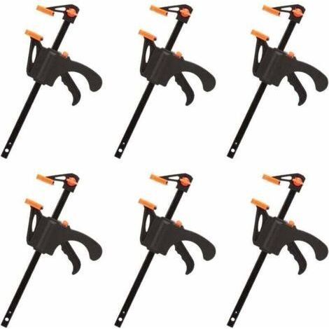 Lot de 6 serre-joints en forme de F – Serrage rapide jusqu'à 10 cm – Construction solide avec coussin antidérapant – Outils pour menuiserie - 4pouces (1/4)