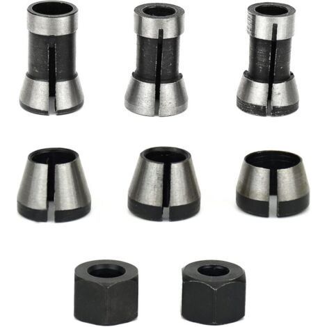 Lot de 6 mandrins de fraiseuse 6/6.35/8 mm – Acier au carbone – Pince de serrage pour fraisage bois – Applications automobile et ingénierie (1/5)