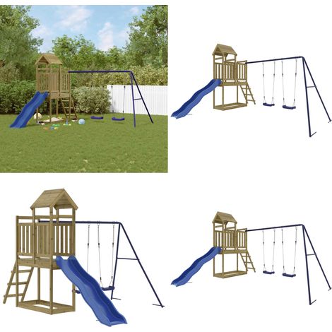 Spielturm Imprägniertes Kiefernholz - Holzspielplatz - Gartenspielplatz - Kletterturm - Rutsche - Schaukelset - Home & Living