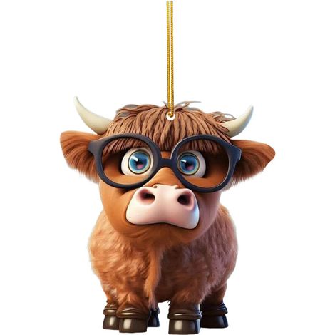 Ornement créatif de Noël : Buffle des Highlands, sapin de Noël, décoration de plateau Yak, pendentif en acrylique. (1/2)
