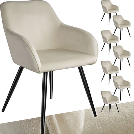 Chaise MARILYN Effet Velours Style Scandinave Ensemble de 8 chaises en cuir synthétique aspect velours crème et noir - (1/5)