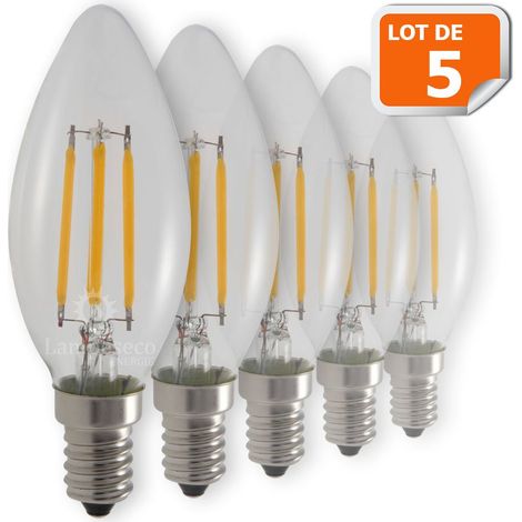 Lot de 5 Ampoules Flamme Filament 4w eq. 42W Culot E14 blanc chaud 2700-3200K (1/7)