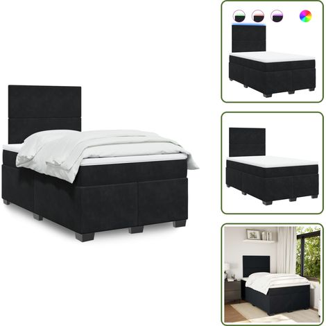 The Living Store Giroletto a Molle con Materasso Nero 120x190 cm in Velluto - Materasso a molle insacchettate