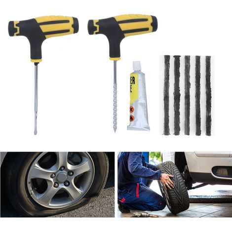 Reifenreparaturset für schlauchlose Reifen, inklusive Reparaturstopfen und Werkzeug für Auto, LKW, Motorrad und Fahrrad (schwarz) (1/5)