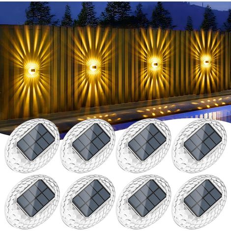 Applique Murale Exterieur Solaire Blanc Chaud Lot de 4, Lampe Solaire Exterieur avec Effet Lumineux à 360°, Solar Wall Lights, Eclairage Exterieur Solaire Pour Mur Terrasse Escalier Clôture (1/5)
