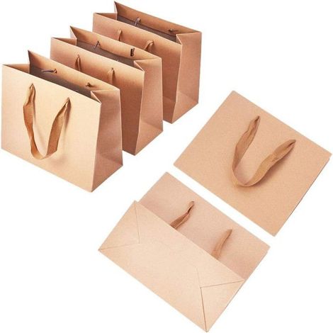 Ecleanfy - 10 sacs cadeaux en papier kraft, grandes pochettes en papier marron, sacs cadeaux unis avec poignée pour la fête des Mères, mariage (1/5)