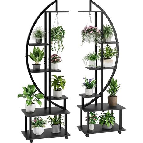 Soporte para plantas, de madera, 6 niveles, para uso interior y exterior, ruedas desmontables, fácil montaje. (1/5)