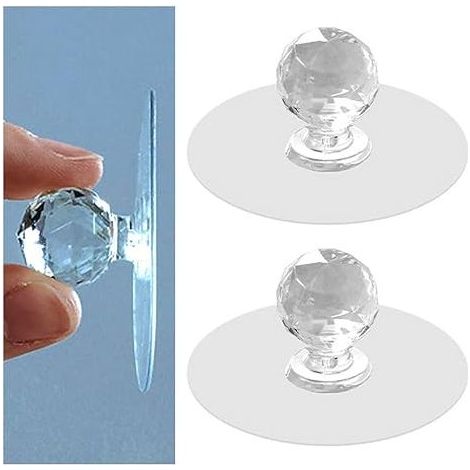 Tiradores transparentes para cajones de armarios, manijas con forma de diamante de cristal para armarios, alacenas de cocina, tocadores de baño, puertas y ventanas de muebles, autoadhesivos sin necesi