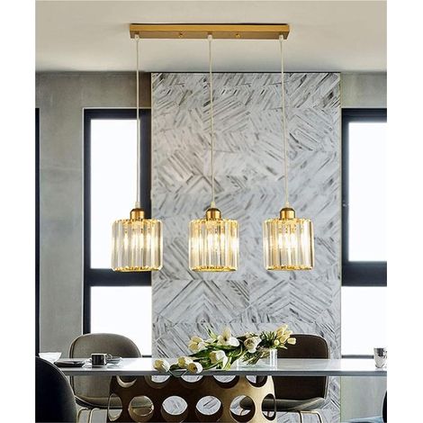 Lustre suspendu à 3 lumières – Cristal doré – Hauteur réglable – E27 (1/5)