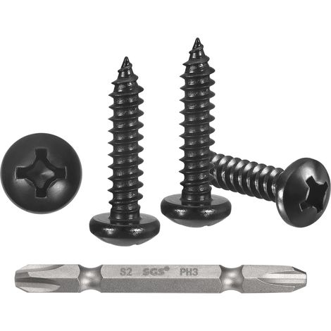 Vis Auto-Taraudeuse Tête Plate 12x1" 80Pcs, 304 Acier Inoxydable Pour Metal Bois Plastique Avec Embout, Pour Cabinet Mur Volet Plaque Meuble, Noir (1/5)