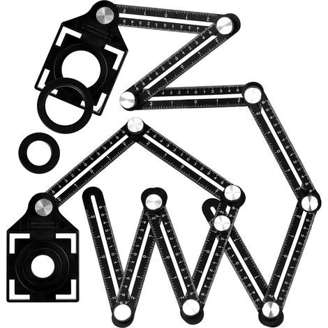 Winkelmesser, Fliesenwerkzeug, Schablonenwerkzeug, Mehrfachwinkelmesser, 12-seitiges Messwerkzeug aus Aluminiumlegierung, Treppenschablonenwerkzeug für Schreinerfliesen mit Positionierungslöchern (1/5)