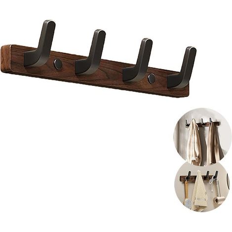 Porte Manteau Mural Bois Noyer avec 4 Crochets , Bois Massif Porte Manteau Salle De Bain , Patere Murale pour une Entrée , Chambre , Salle de Bain et Vestiaire (1/5)