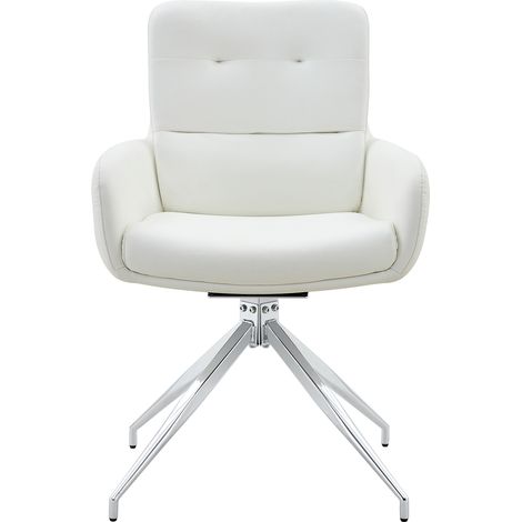 ELVMI Lote de 2 Sillas de Comedor Giratorias 360 Grados, Respaldo con Botones, Metal y PU, Blanco y Plateado (1/5)
