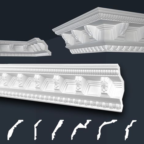 Moulures de stuc à motifs blancs, EPS Styropor ajustement forme, Paquets d'épargne Marbet série B: B-22 / 96x98mm, Max. Forfait (meilleur prix par mètre)