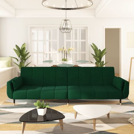 Canapé-lit à 2 places Canapé convertible Chaise Longue au Sol pour Chambre Salon Bureau avec deux oreillers Vert foncé Velours XZZ5221 (1/5)