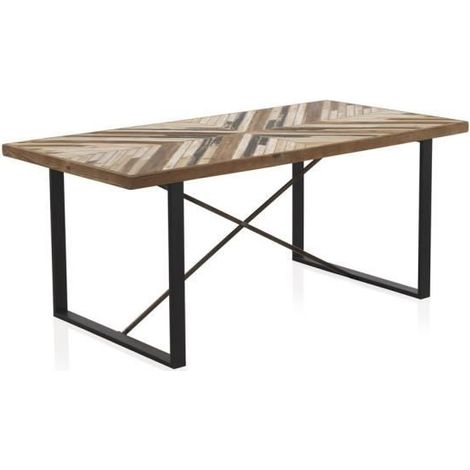 Table à manger - JUANIO - JUANIO - Bois de sapin multicolore - Pieds métal noir - 180 x 90 x 76 cm (1/2)
