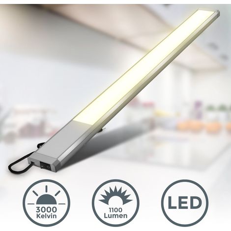 LED Leiste mit Ein-Ausschalter, inkl. Steckerkabel, Unterbauleuchte Küche, LED Lichtleiste Küche, Schrankbeleuchtung, Küchenlampe, 57,5cm, Silber