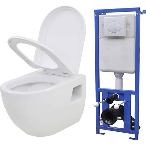 vidaXL Toilette murale avec réservoir de chasse caché Céramique Blanc (1/5)