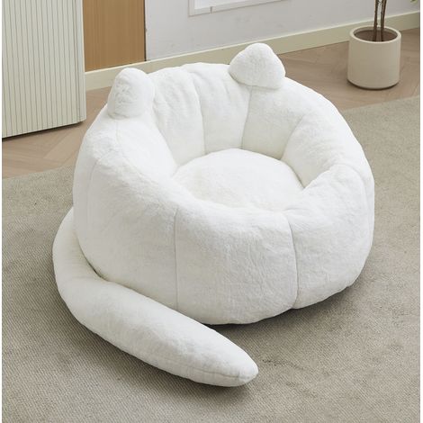 Sofá puf con forma de loto, cómodo, tejido de felpa, blanco (1/5)