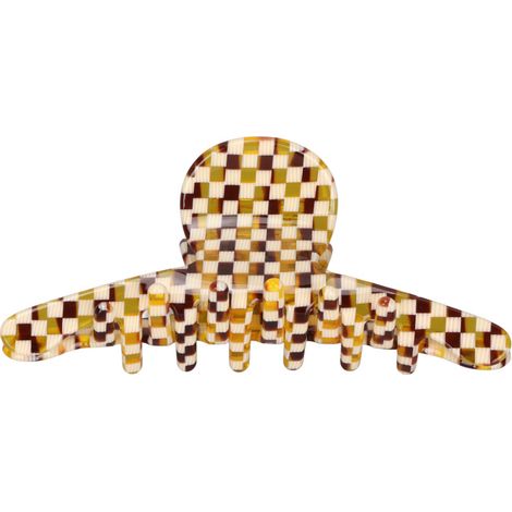 Horquillas para el cabello de estilo retro calado para mujer, tamaño mediano, elegantes y modernas, para el rostro, con estampado de cuadros marrones.