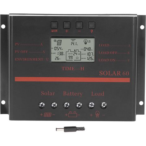 Régulateur de charge solaire PWM 60A, contrôleur de panneau solaire DC 12V/24V (1/5)