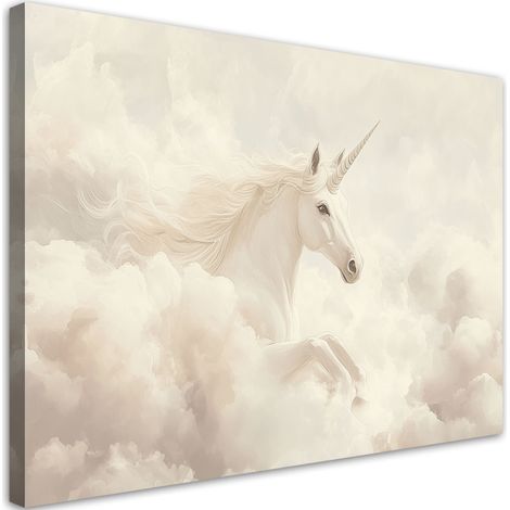 Stampa su tela per bambini, Unicorno in nuvole beige - 120x80 (1/3)