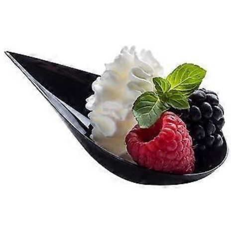 100 mini-assiettes à apéritif en forme de larme - Mini-assiettes à dessert, cuillères de dégustation, mini-cuillères en plastique, bols à dessert, noir