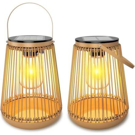 Faroles solares para exteriores, juego de 2 faroles solares para exteriores con bombillas LED de luz blanca cálida, ideales para entradas de vehículos, terrazas, balcones, patios y portones. (1/5)