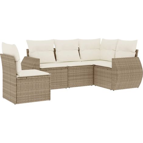 Maison Exclusive - Set Divano da Giardino 5 pz con Cuscini Beige in Polyrattan (1/3)