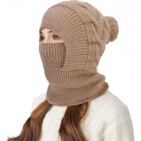 Warme Sturmhaube Damen, Thermo-Fleece Balaclava Skimaske mit Halstuch, Khaki (1/5)