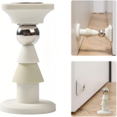Butee de Porte Magnetique,Butée de Porte Sans Percer Silicone Muet Butoir de Porte Sol Arret de Porte Équipé D'Autocollants 3 M Door Stop,pour Chambre,Bureau(Blanc) (1/5)