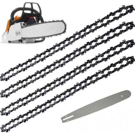 Guidechaîne et 4 chaînes de tronçonneuse 52 maillons Pas 3/8' Jauge 0,05' Pour coupe précise bois dur 14' (35 cm) (1/4)