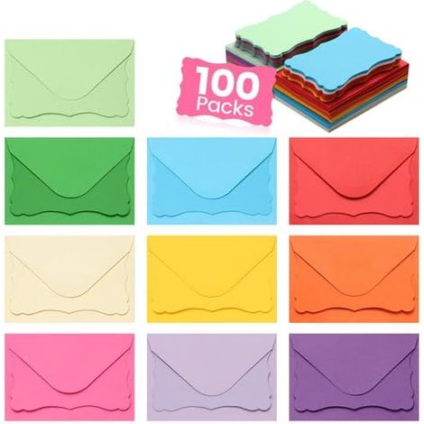 Paquete de 100 mini tarjetas con sobres, pequeñas tarjetas coloridas en blanco con sobres autoadhesivos, suministros de tablero de oración, pequeños sobres para tarjetas de visita (4 x 2.7 pulgadas (1/5)