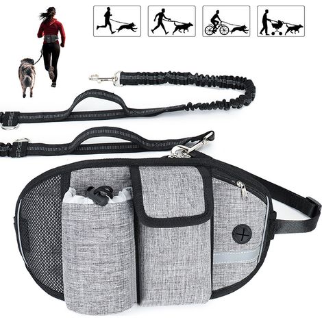 NineClouds Laisse Mains Libres Chien Jusqu'à 110kg Absorption de Choc, Confortable, Couture Réfléchissante, Idéal pour Course à Pied, Jogging et Marche (Gris) (1/5)