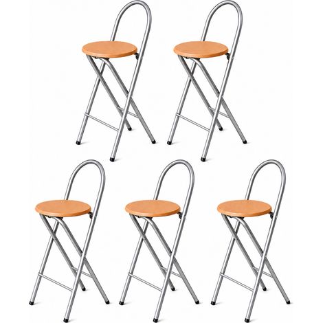 KMH® Tabouret Bill Lot 5, pliable, dossier & repose-pieds – Argent/Hêtre (1/5)