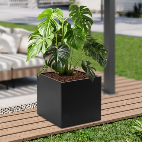 Blumenständer – Schwarz – Metallpflanzgefäß – Quadratischer Pflanzständer für den Innen- und Außenbereich – 24 Zoll – Stahlwürfel-Pflanzgefäß – Geeignet für Terrassen, Innenhöfe, Gärten (1/5)