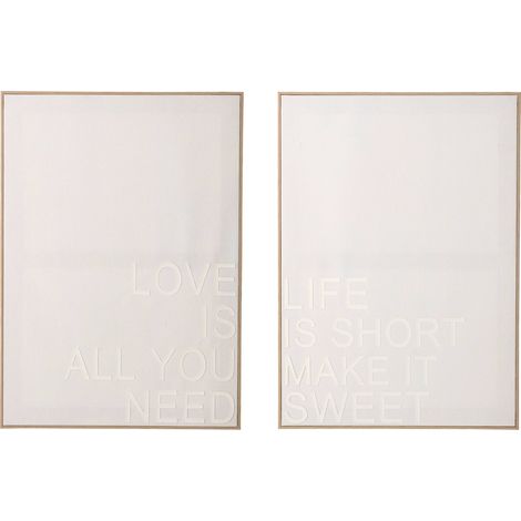 Tableau citation love life en toile blanc cassé - blanc cassé et naturel (1/4)